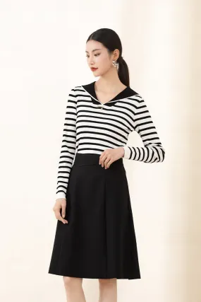 Black & White Striped Navy Collar Knitted Sweater