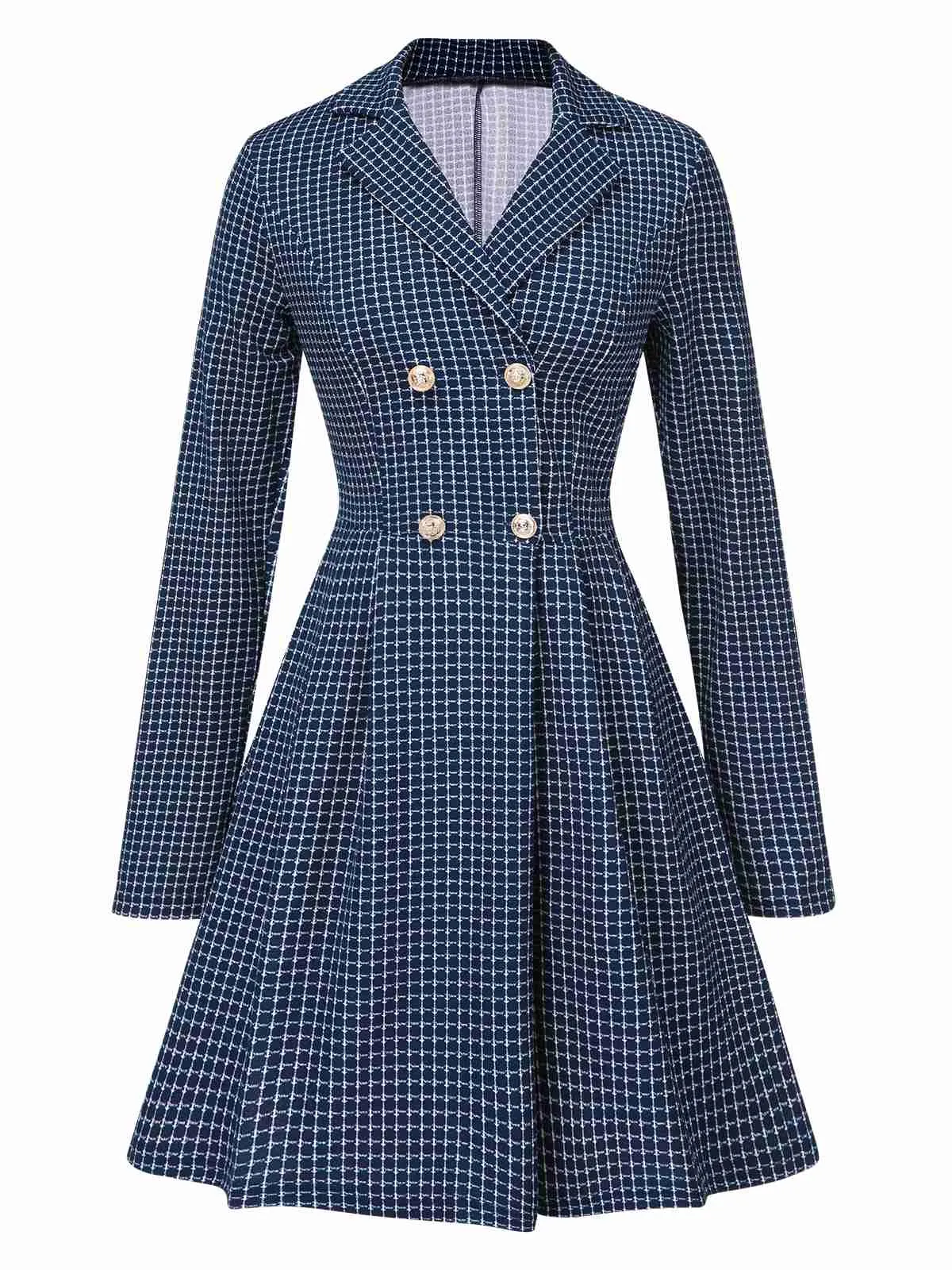 1950s Plaid Notch Lapel Double Breasted Coat