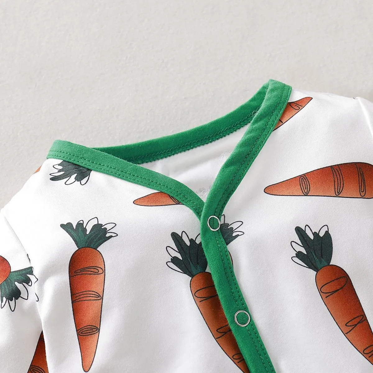 2-piece Carrot Printed Jumpsuit & 3D Design Hat for Baby Girl Children's clothing wholesale