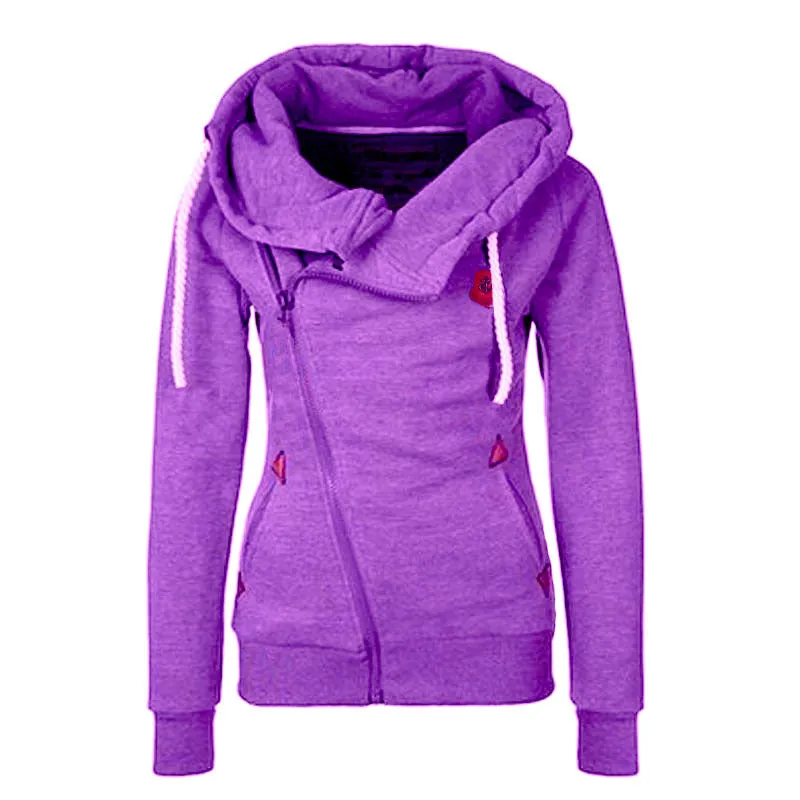 2017   Style Women Side Zipper Hooded Fleece Jacket Hoodies Sweatshirt