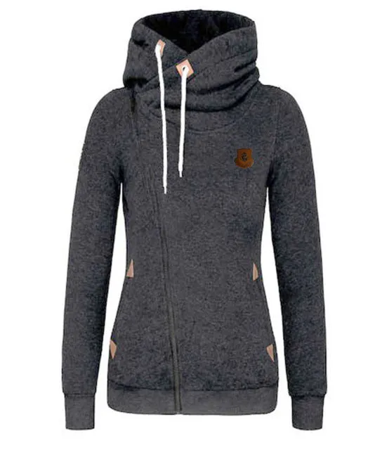 2017   Style Women Side Zipper Hooded Fleece Jacket Hoodies Sweatshirt