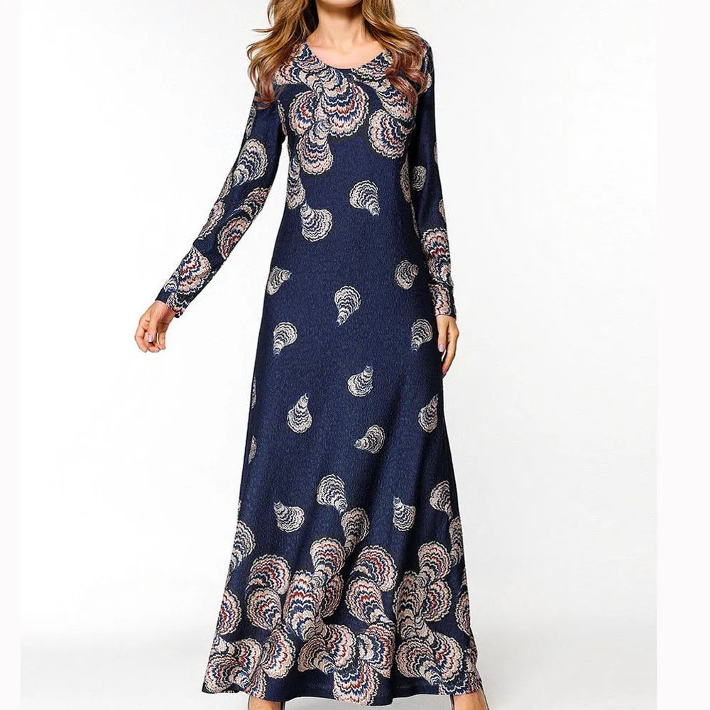 2019 Muslim Women's Ethnic Style Print Long Sleeve Party Long Maxi Dress Robe islamic clothing caftan marocain abaya turkey