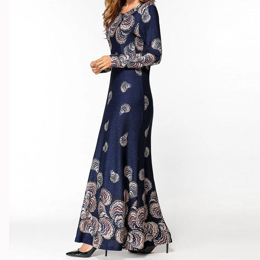 2019 Muslim Women's Ethnic Style Print Long Sleeve Party Long Maxi Dress Robe islamic clothing caftan marocain abaya turkey