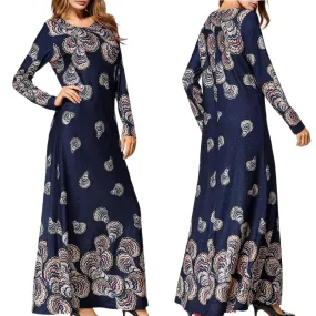 2019 Muslim Women's Ethnic Style Print Long Sleeve Party Long Maxi Dress Robe islamic clothing caftan marocain abaya turkey