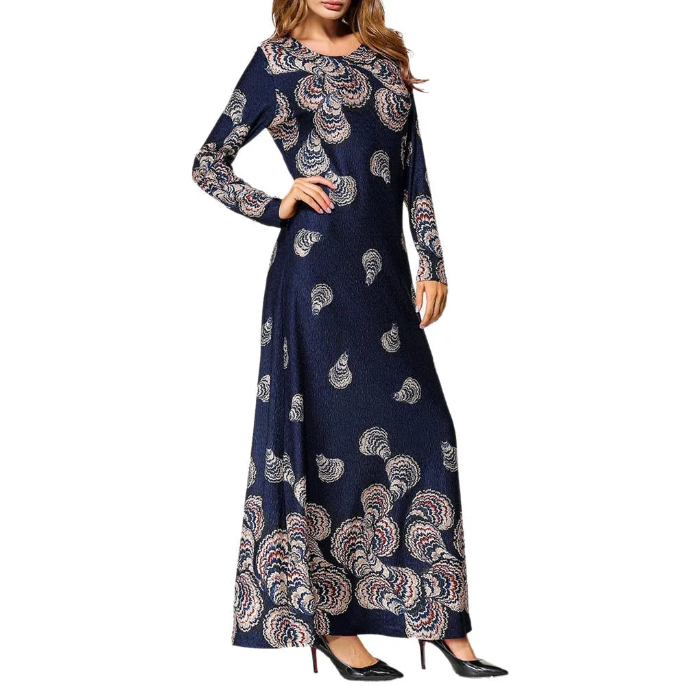 2019 Muslim Women's Ethnic Style Print Long Sleeve Party Long Maxi Dress Robe islamic clothing caftan marocain abaya turkey