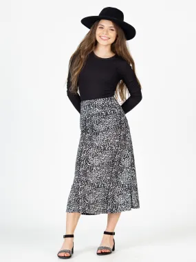 24seven Comfort Apparel Grey Animal Print Elastic Waistline Girls Maxi Skirt