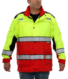 461STLR Safety Jacket: Hi-Vis Responder Parka: Waterproof: 2-Tone Lime & Red