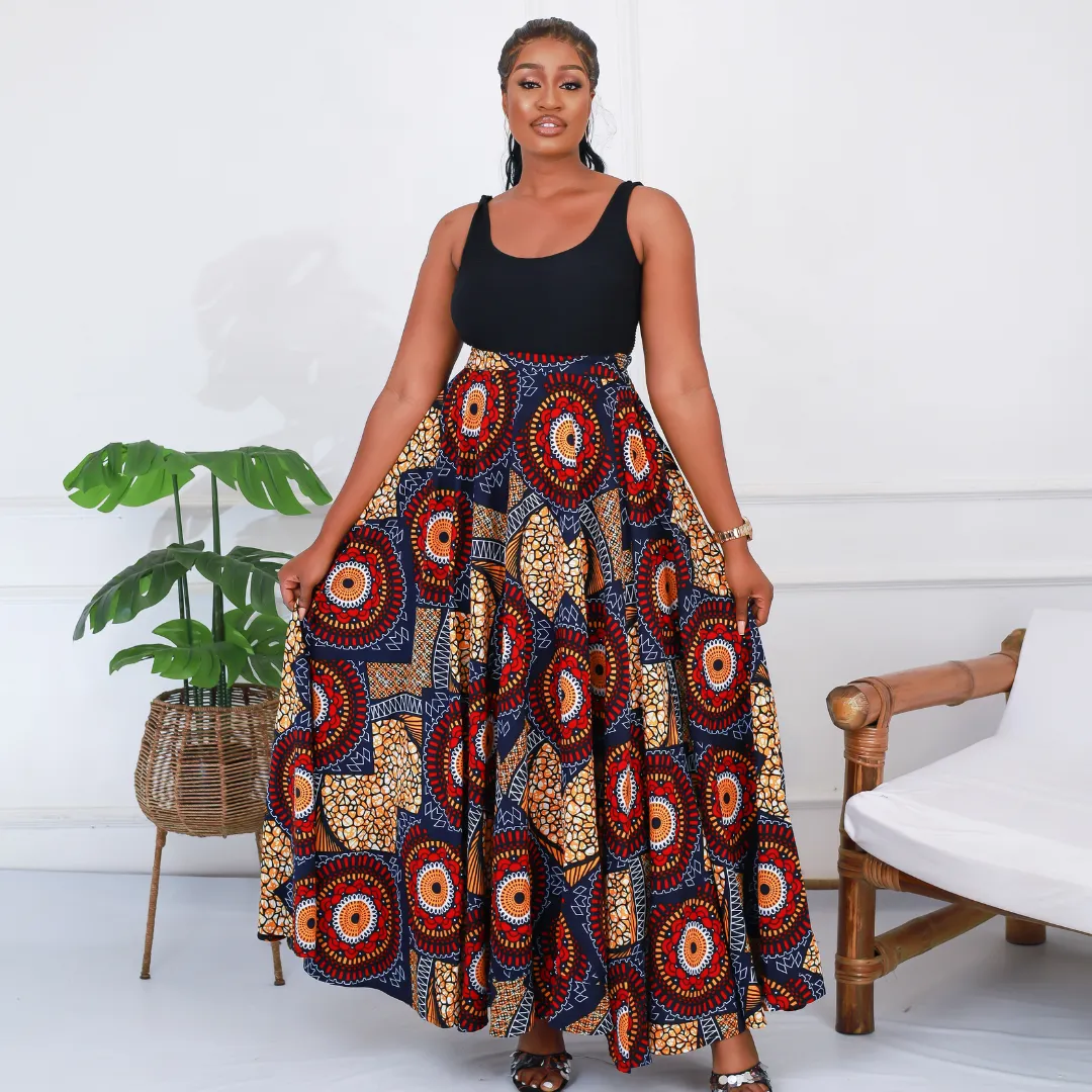 African Print Patchwork Maxi Skirt - Zakiya