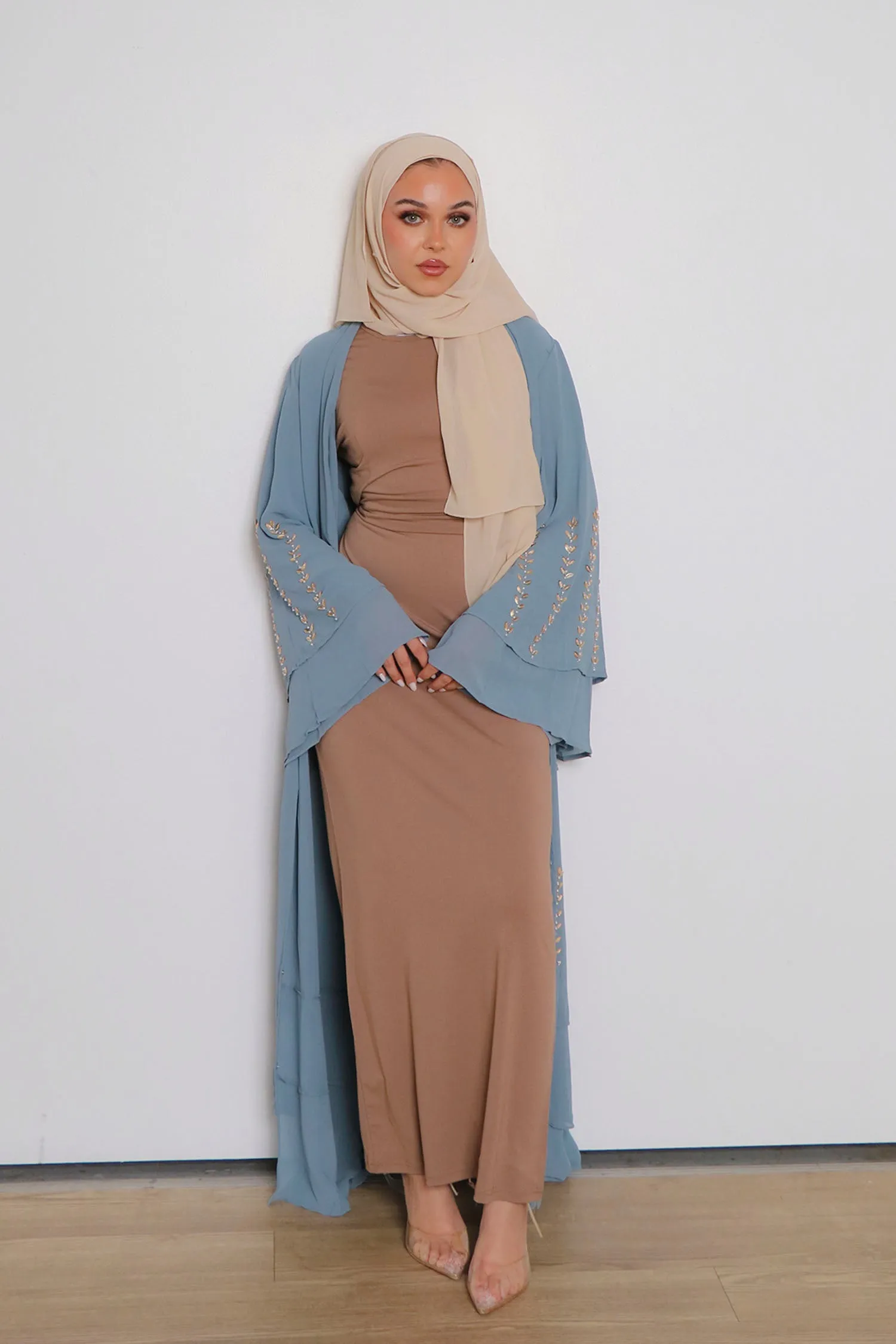 Amor Chiffon Layered Abaya- Dark Dusty Blue