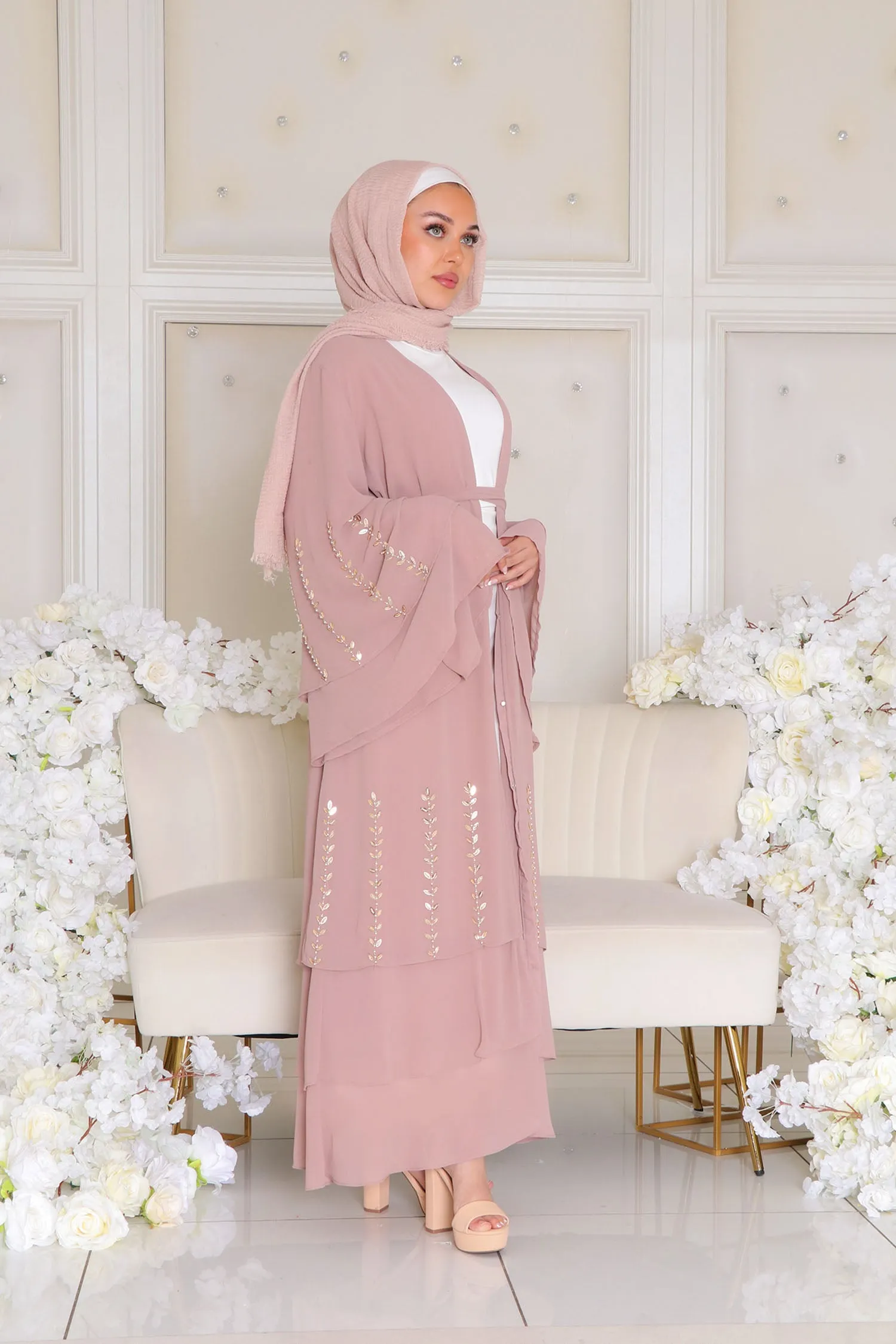 Amor Chiffon Layered Abaya- Rose Pink