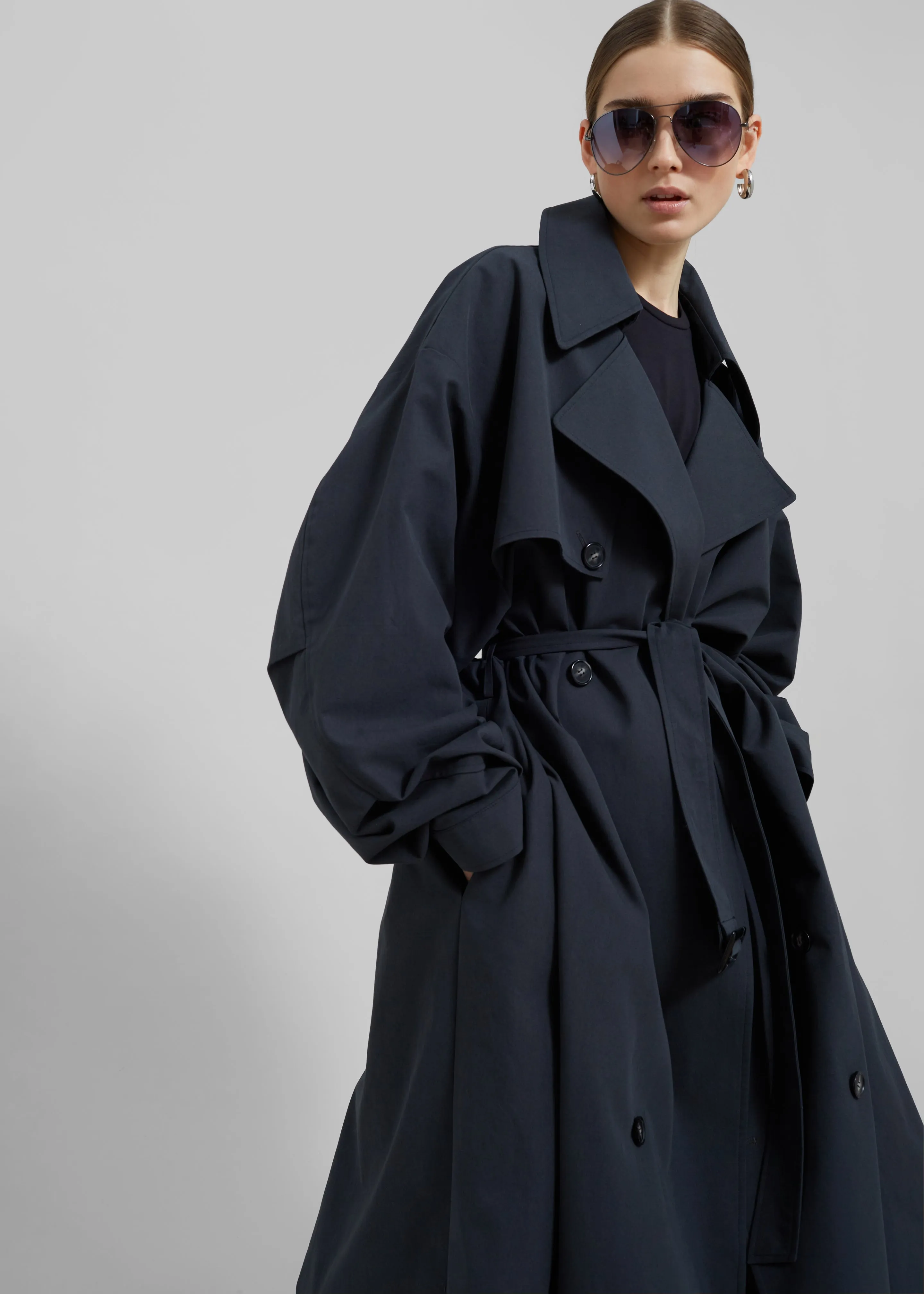 Anika Double Breasted Trench Coat - Navy