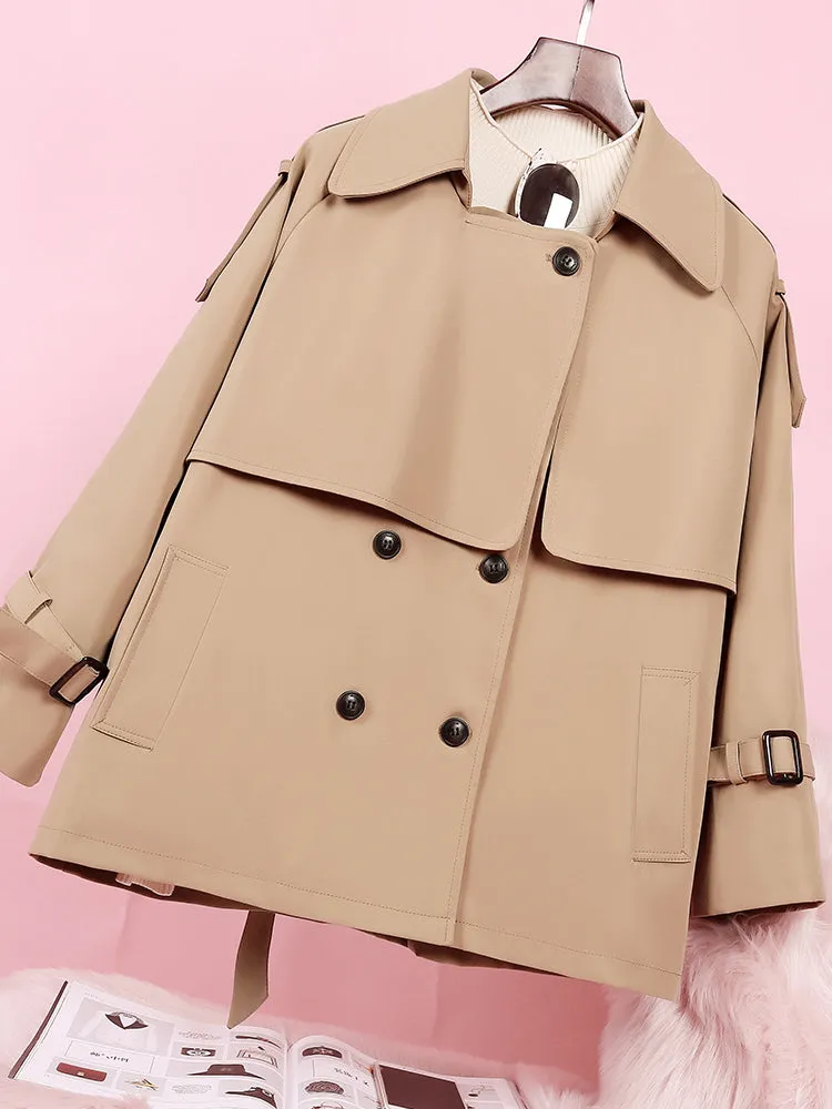 ASHORESHOP Spring Autumn Short Trench Coat Modern Classic Short Coat with Flange Hot sale