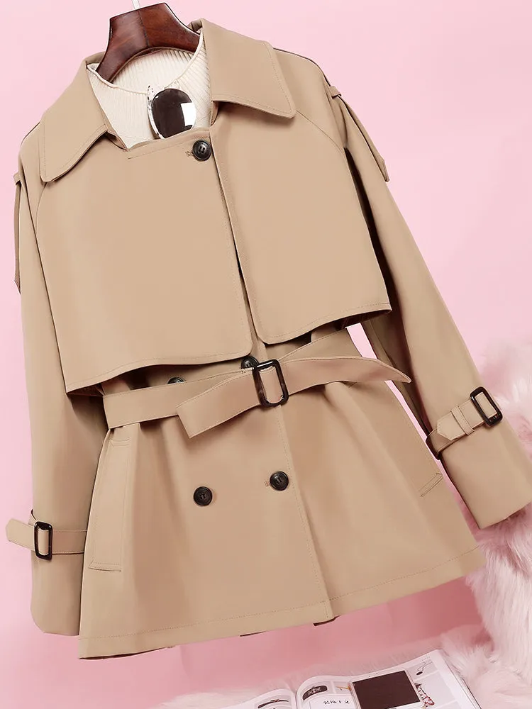 ASHORESHOP Spring Autumn Short Trench Coat Modern Classic Short Coat with Flange Hot sale