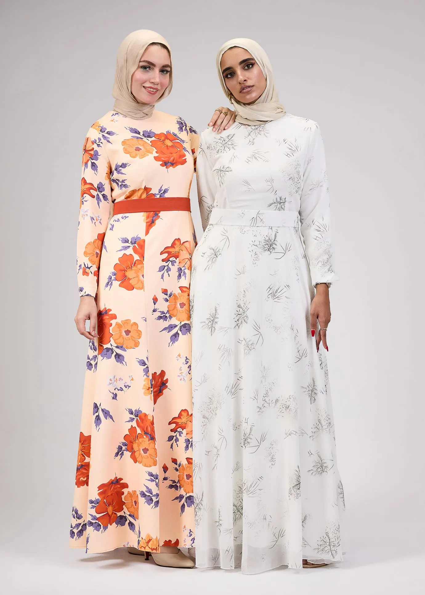 Aziza Blossom Crepe High-Neck Floral Modesty Maxi Dress