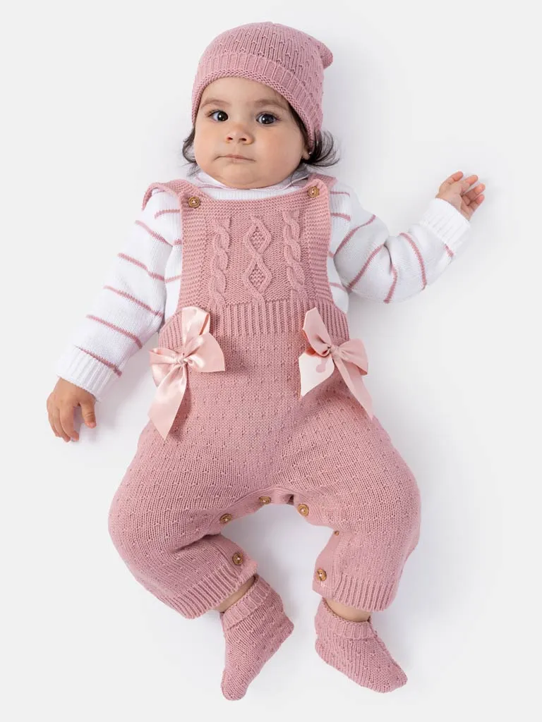 Baby Girl Nia Collection 4-piece Spanish Knitted Set- Dusty Pink