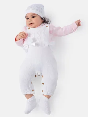 Baby Girl Nia Collection 4-piece Spanish Knitted Set- White with Baby Pink