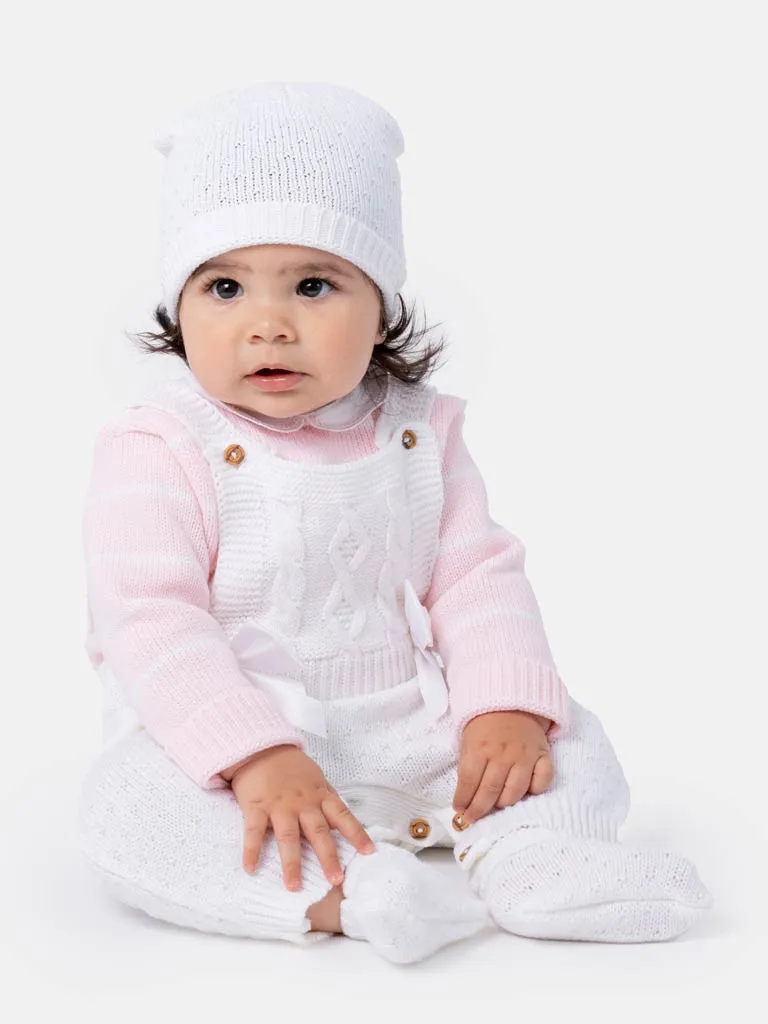 Baby Girl Nia Collection 4-piece Spanish Knitted Set- White with Baby Pink