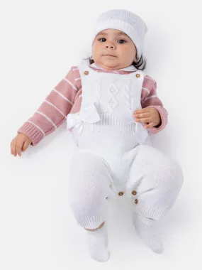 Baby Girl Nia Collection 4-piece Spanish Knitted Set- White with Dusty Pink