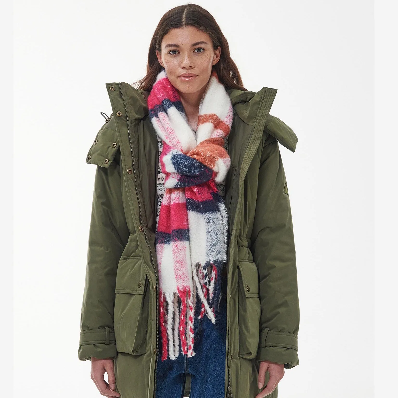 Barbour Women's Rawson Check Scarf in Dahlia/Navy