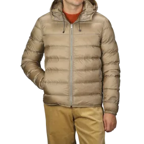 Beige Nylon Down Padded Liner Hood Jacket