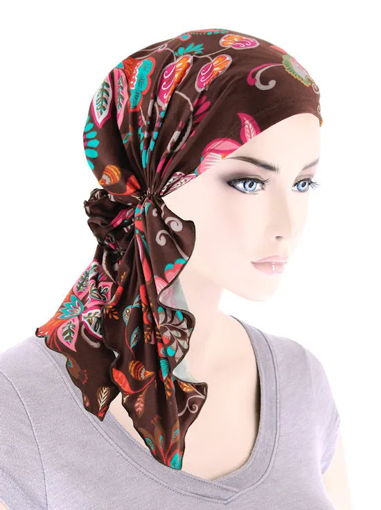 BELLA-858#The Bella Scarf Brown Garden Floral