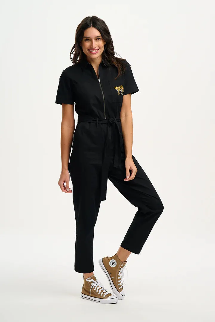 BILLY BOILERSUIT (BLACK, LEOPARD POCKET)