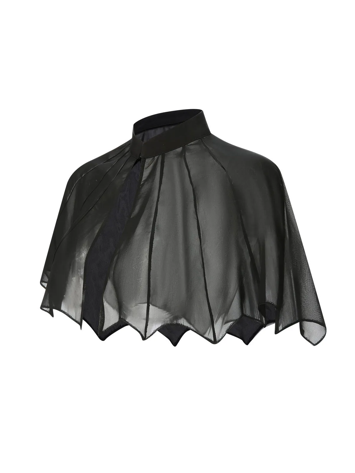 Black 1950s Solid Bat Wing Sheer Cape