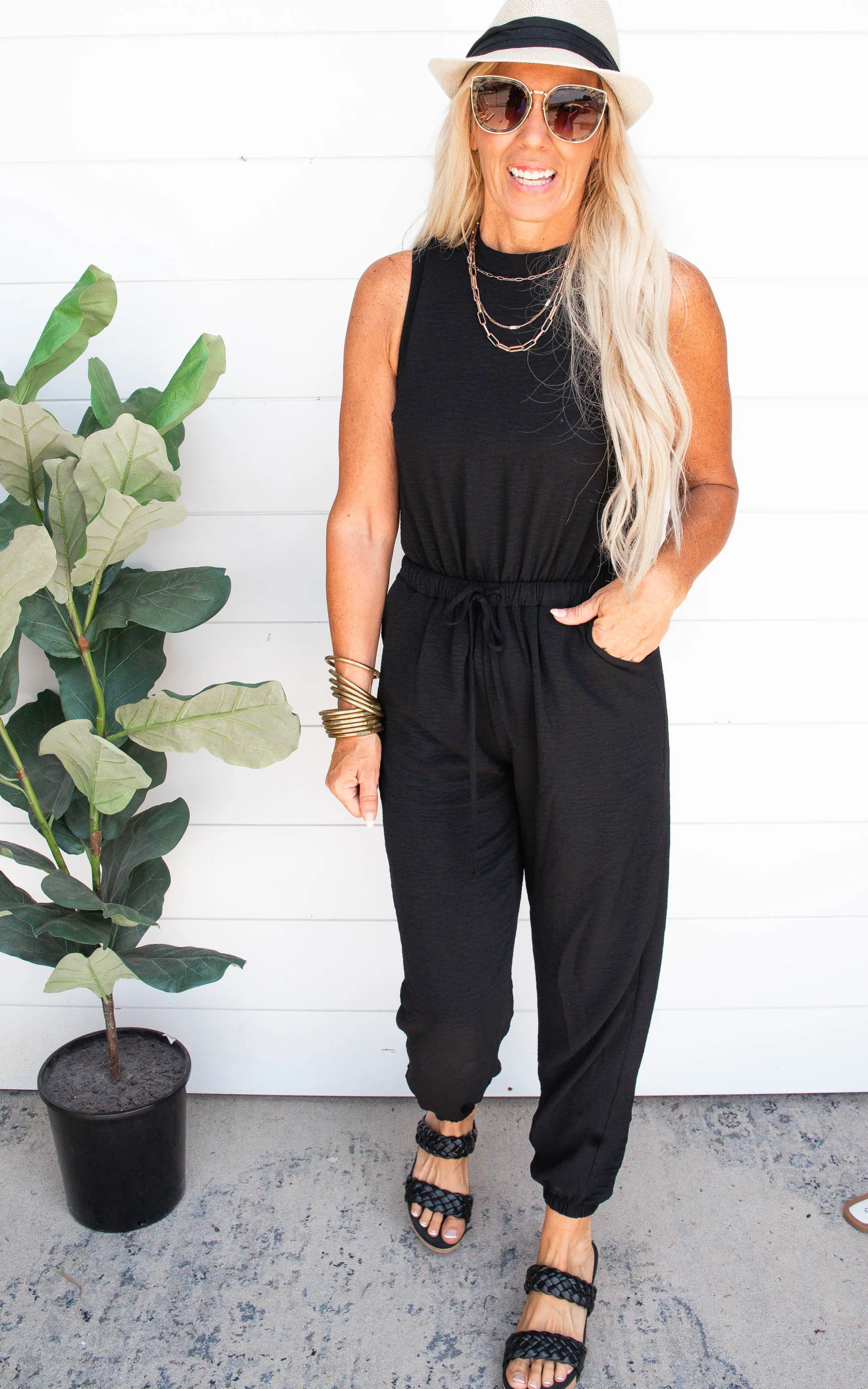 Black Sleeveless Mock Neck Jumpsuit