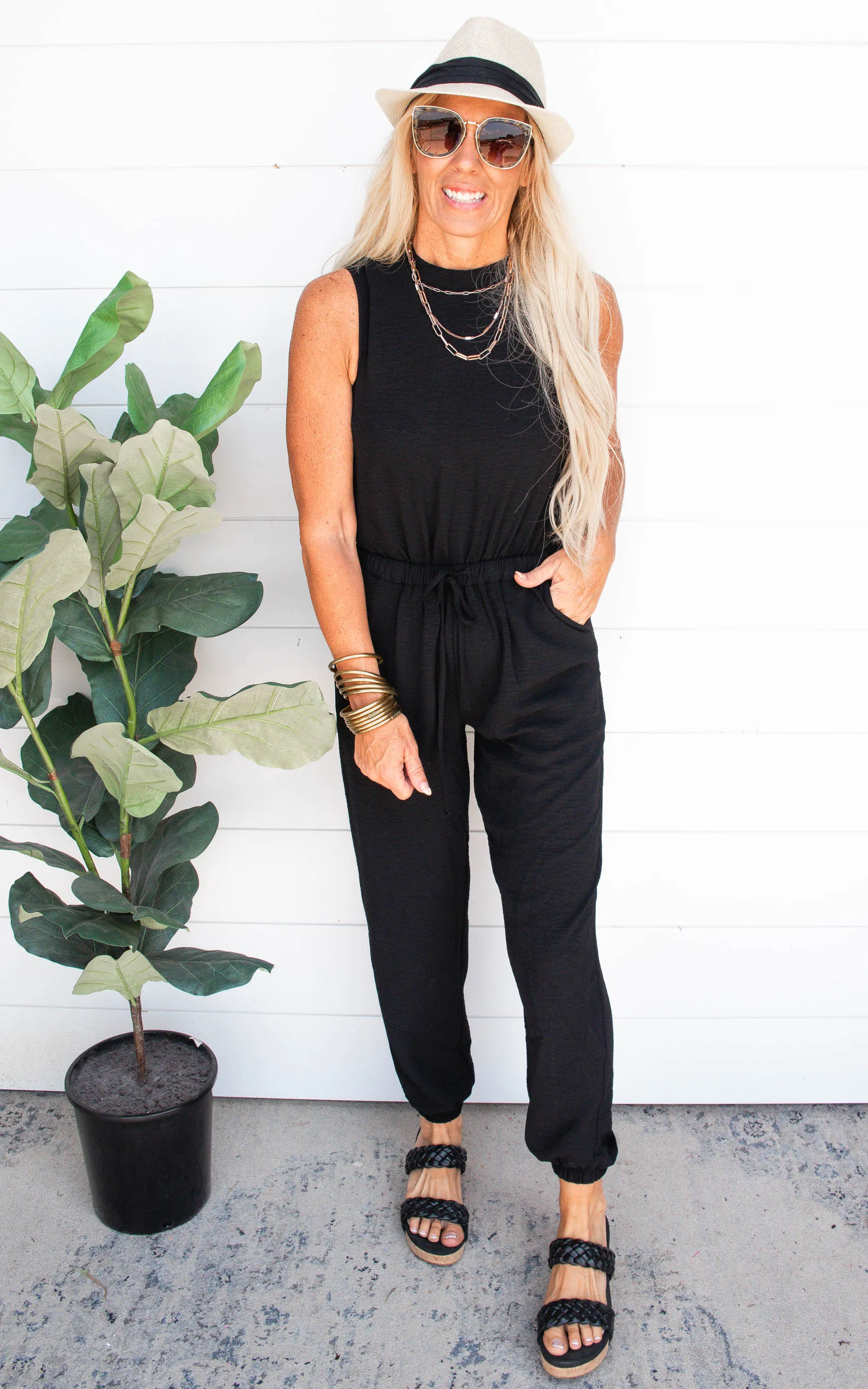 Black Sleeveless Mock Neck Jumpsuit