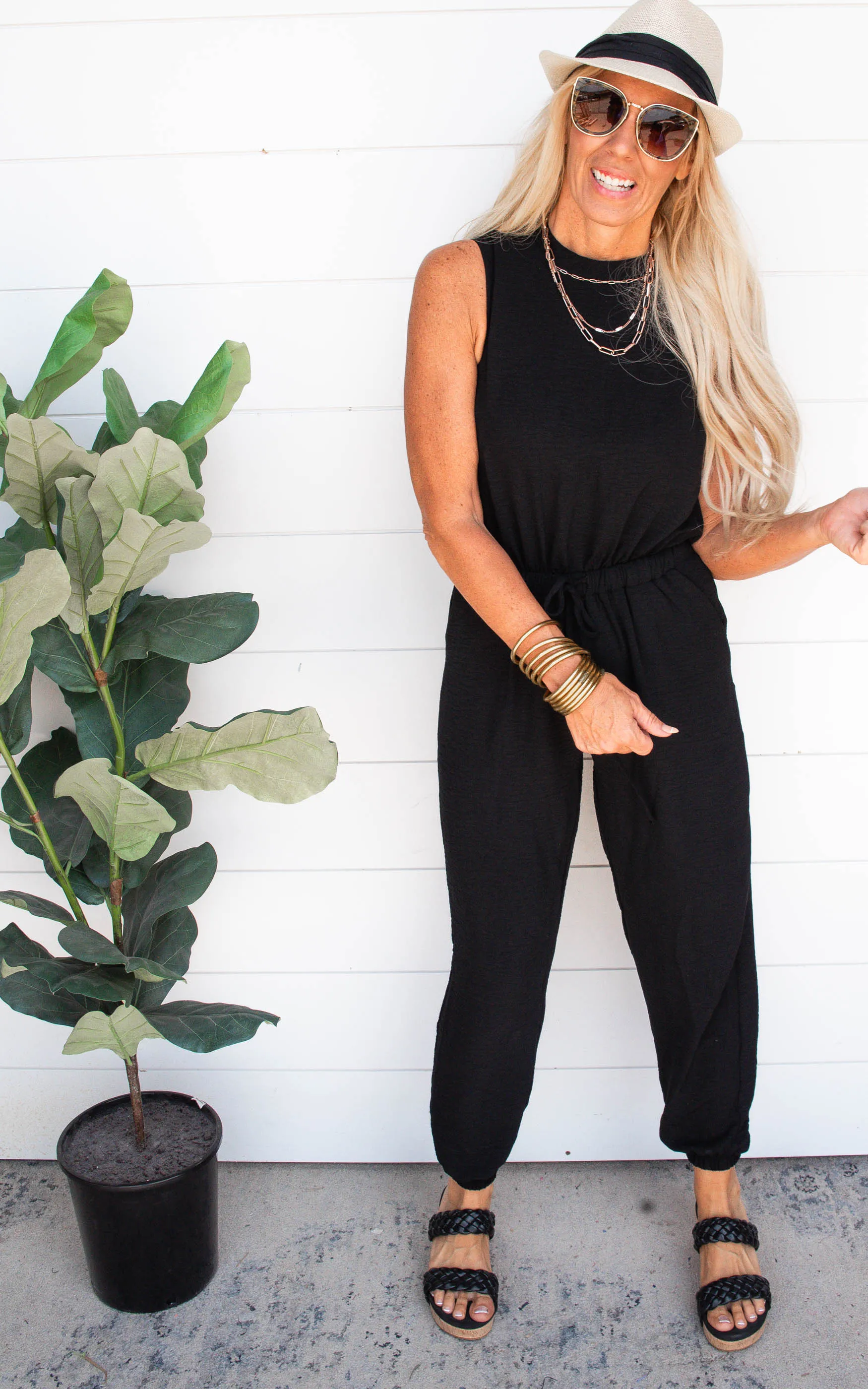 Black Sleeveless Mock Neck Jumpsuit