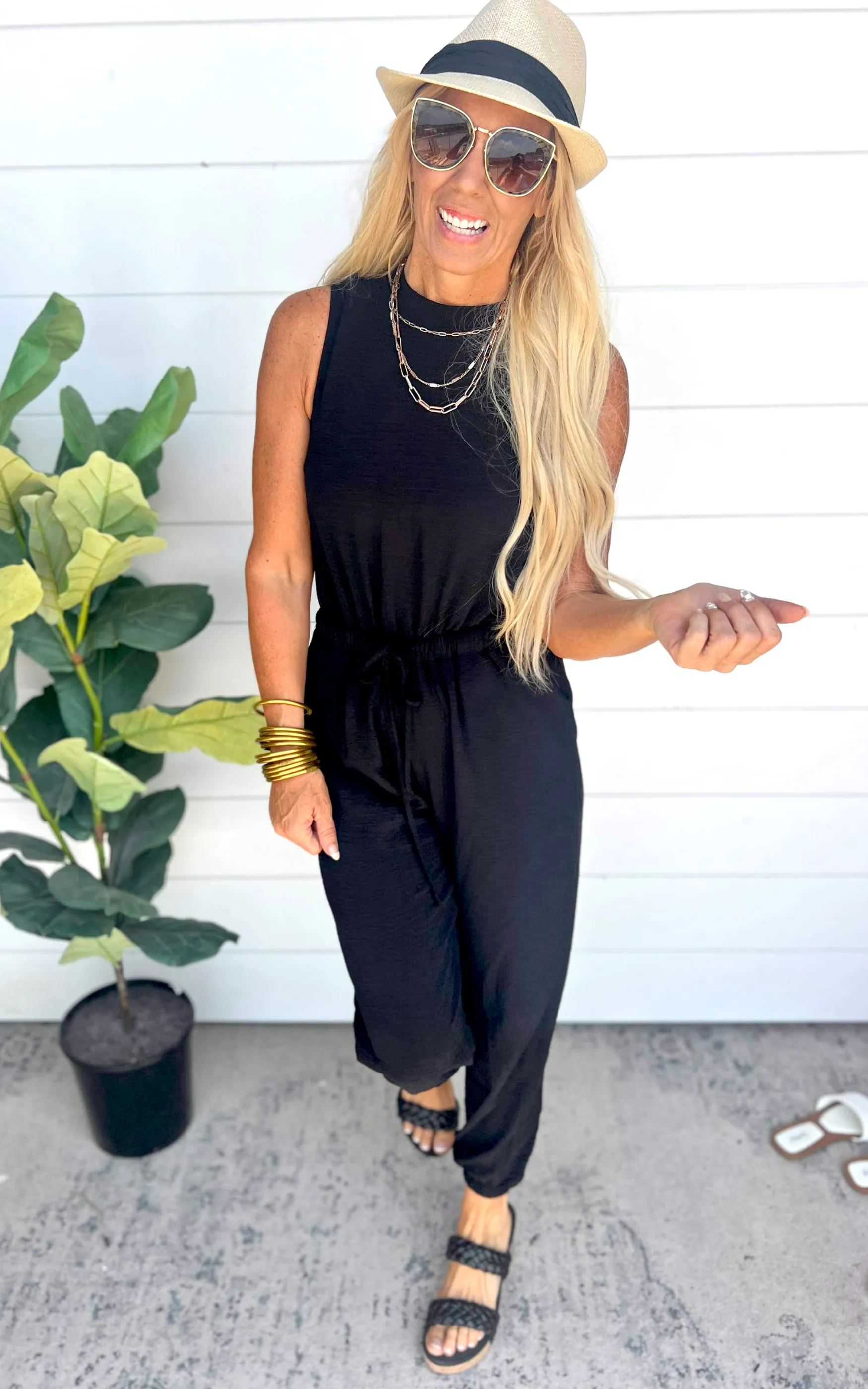 Black Sleeveless Mock Neck Jumpsuit