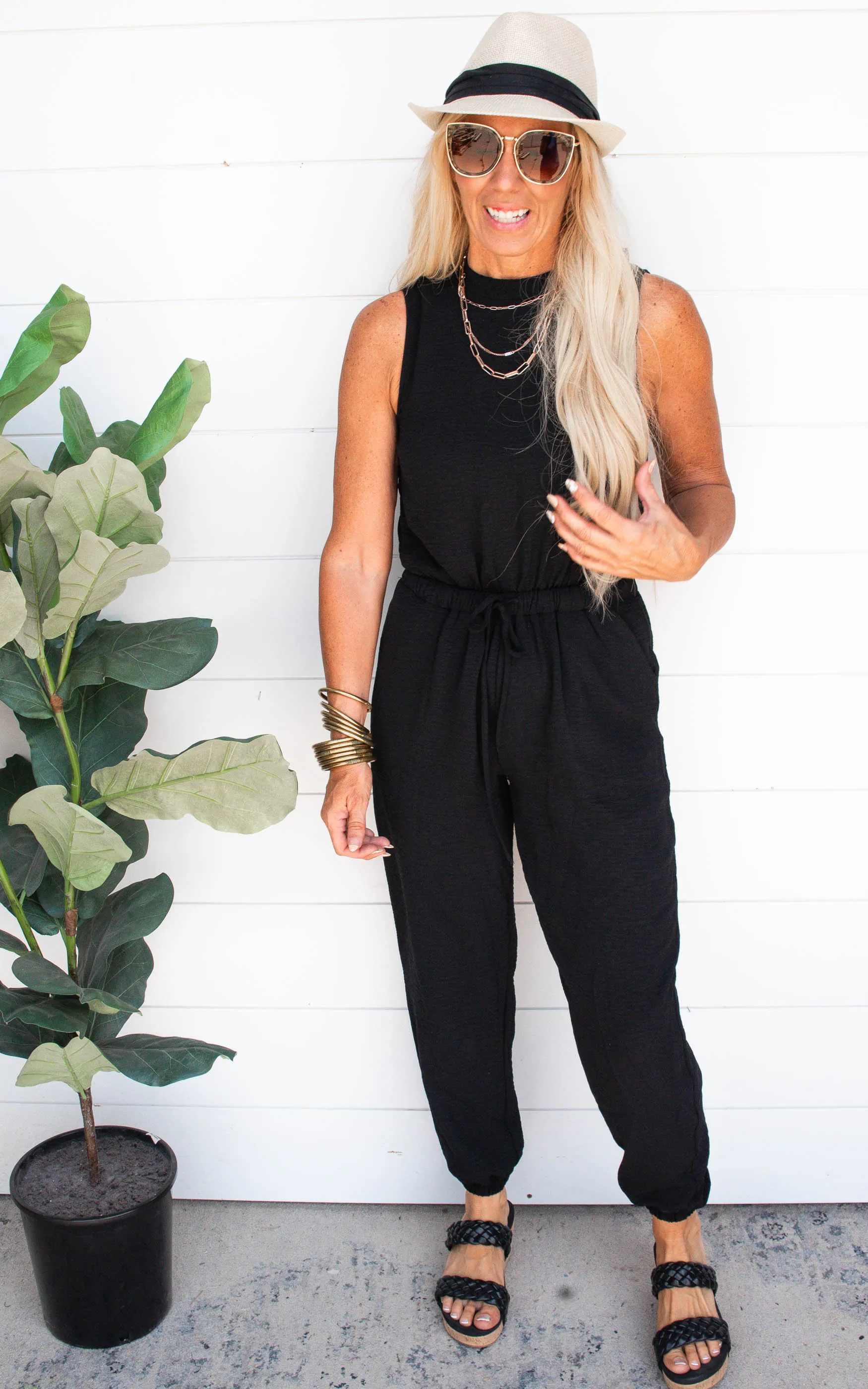 Black Sleeveless Mock Neck Jumpsuit