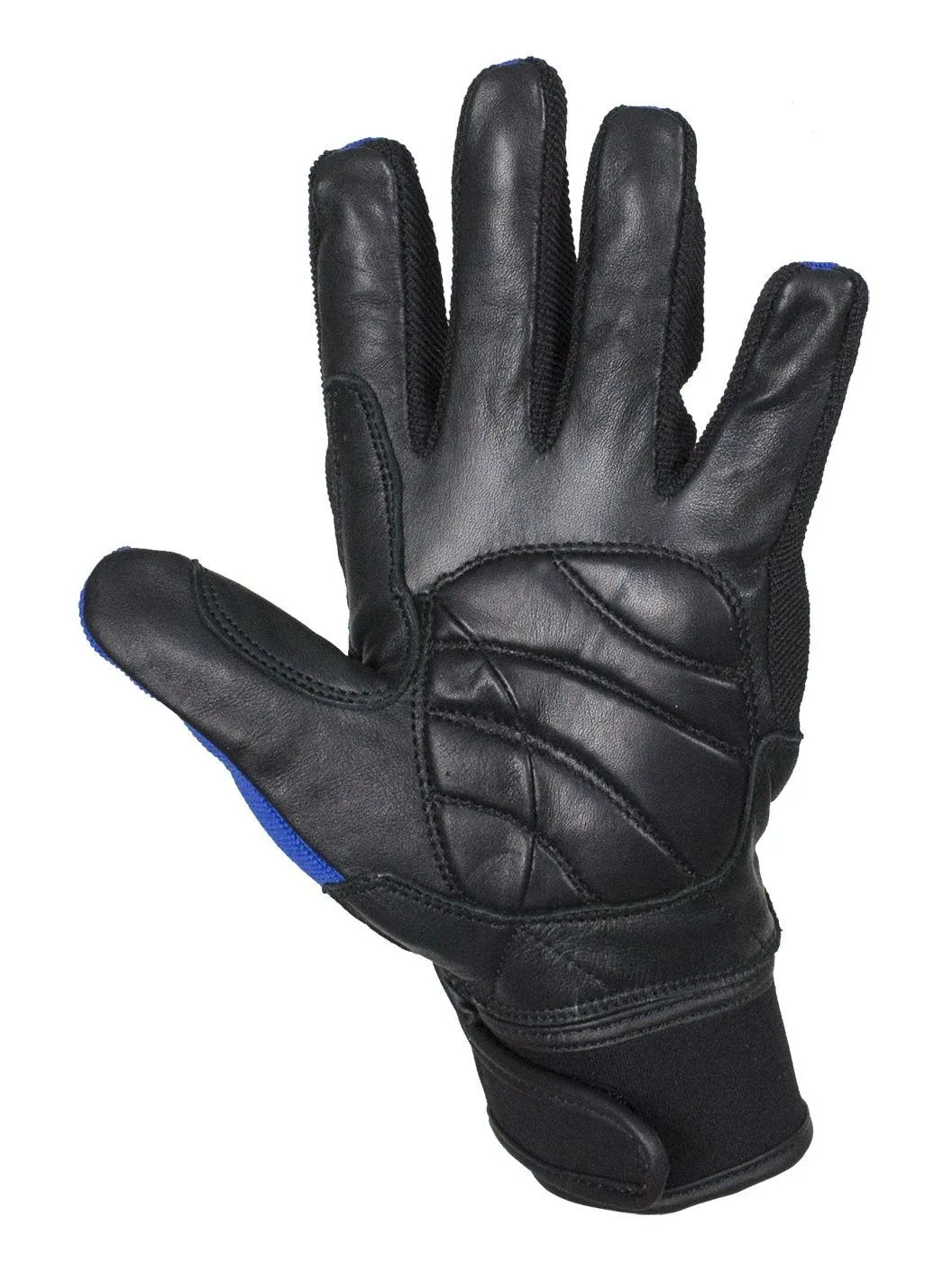 Blue/Black Leather Motorcycle Gloves, GLZ108-BLUE-DL