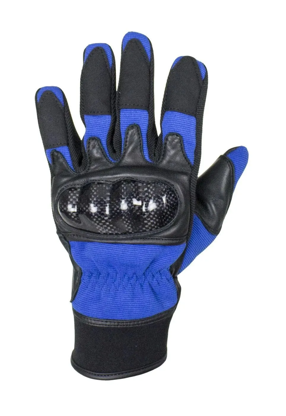 Blue/Black Leather Motorcycle Gloves, GLZ108-BLUE-DL