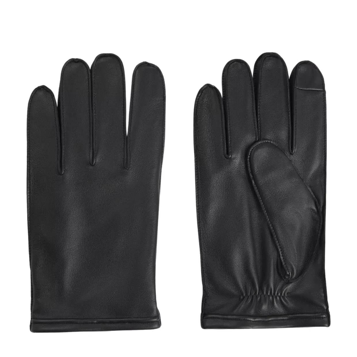 BOSS Metallic Logo Black Leather Gloves