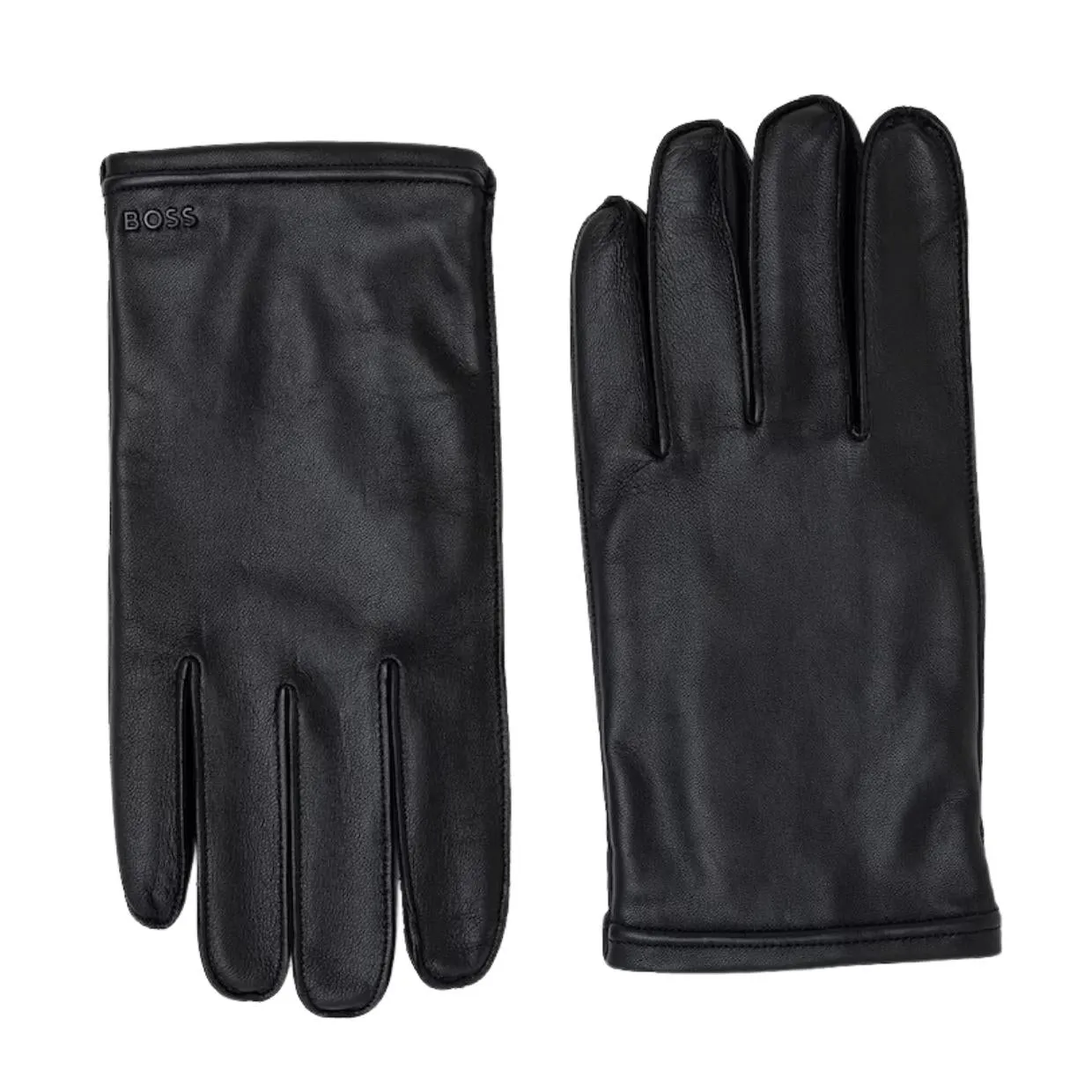 BOSS Metallic Logo Black Leather Gloves