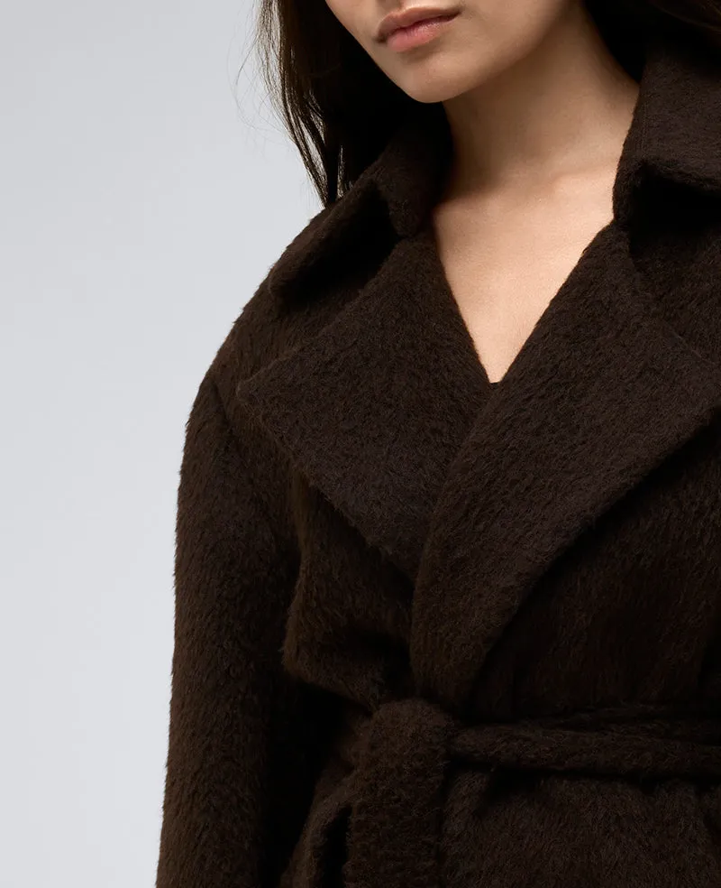 Brushed Wool Blend Belted Trench Coat