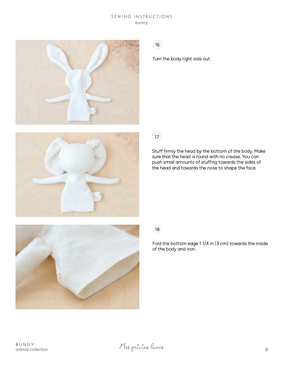 Bunny Doll Stuffed Animal Sewing Pattern   2 outfits