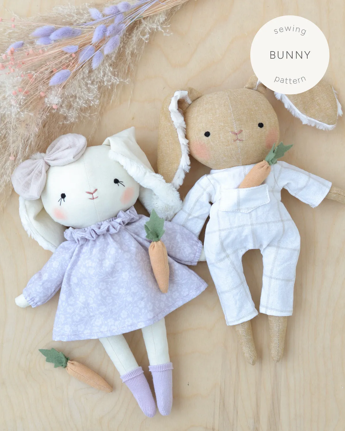 Bunny Doll Stuffed Animal Sewing Pattern   2 outfits