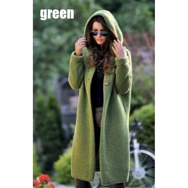 Casual Long Sleeves Knitted Hooded Cardigan Overcoat