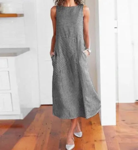 Casual striped sleeveless maxi dress