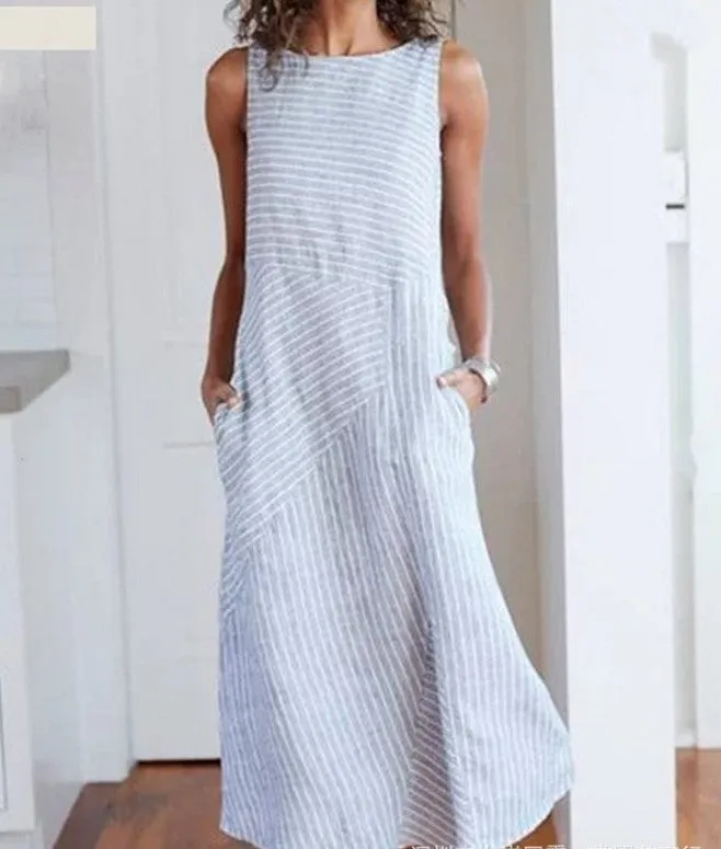 Casual striped sleeveless maxi dress