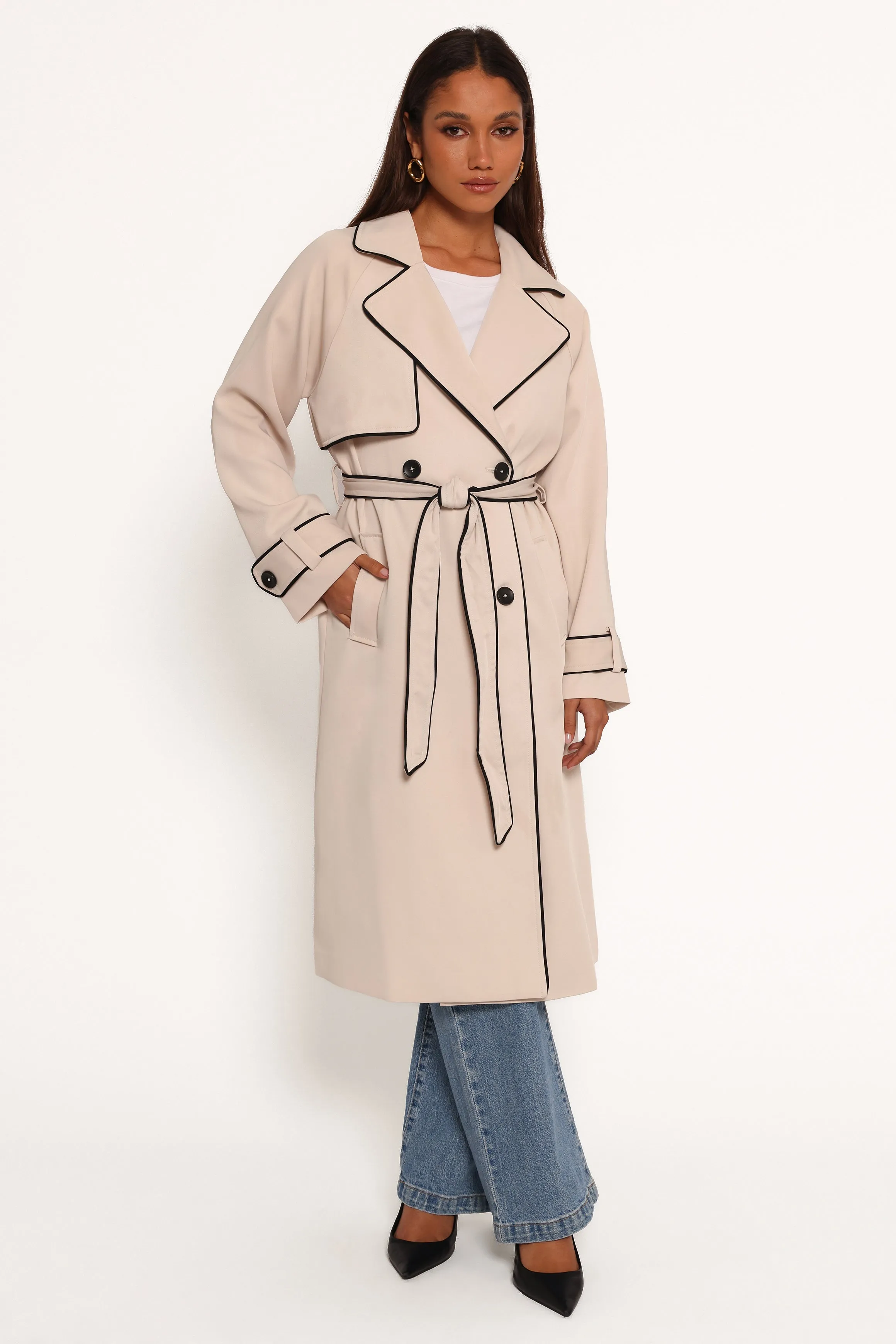 Cayenne Contrast Binding Trench Coat - Beige