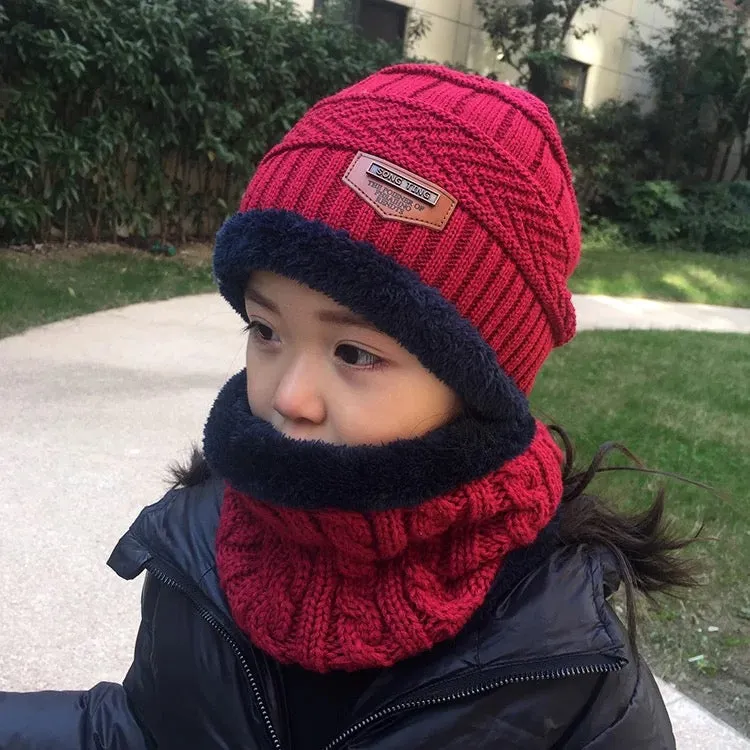 Children's hat wool and fleece baby autumn and winter ear protection warm hat scarf two sets of men and girls scarf fashion