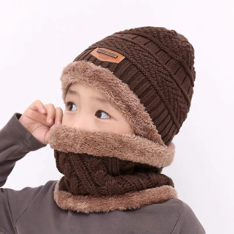 Children's hat wool and fleece baby autumn and winter ear protection warm hat scarf two sets of men and girls scarf fashion