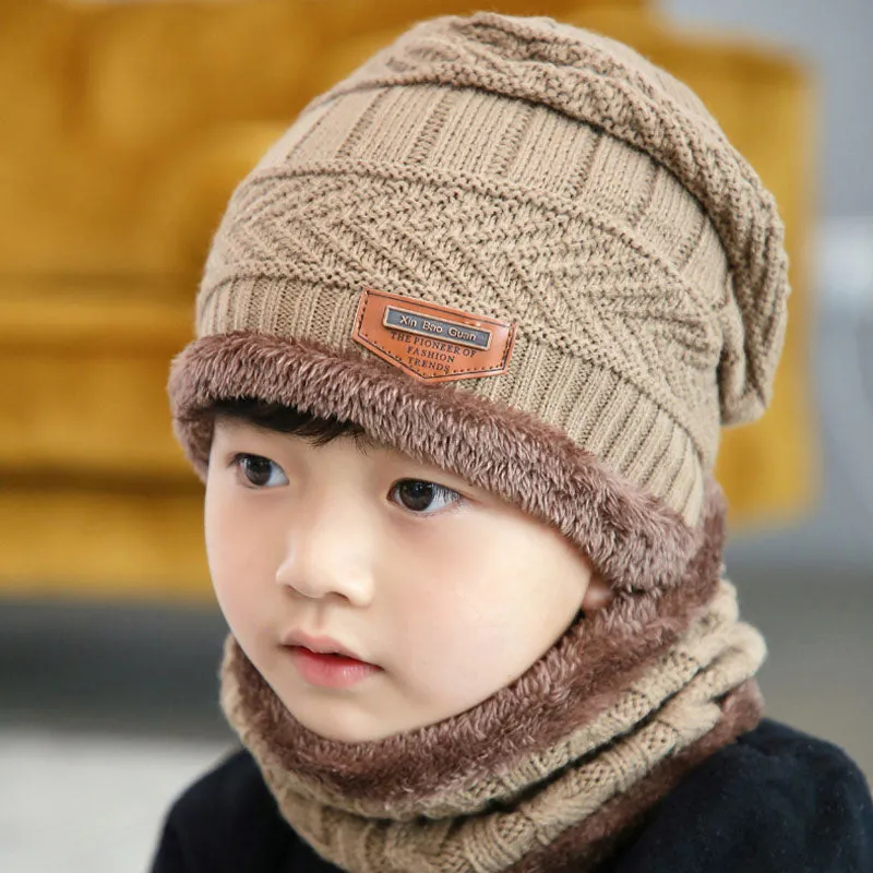 Children's hat wool and fleece baby autumn and winter ear protection warm hat scarf two sets of men and girls scarf fashion