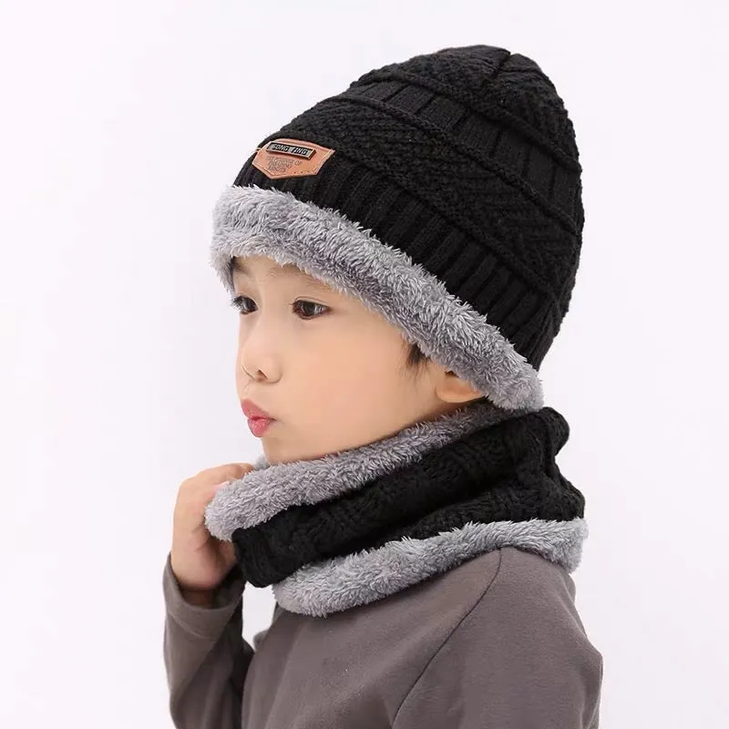 Children's hat wool and fleece baby autumn and winter ear protection warm hat scarf two sets of men and girls scarf fashion