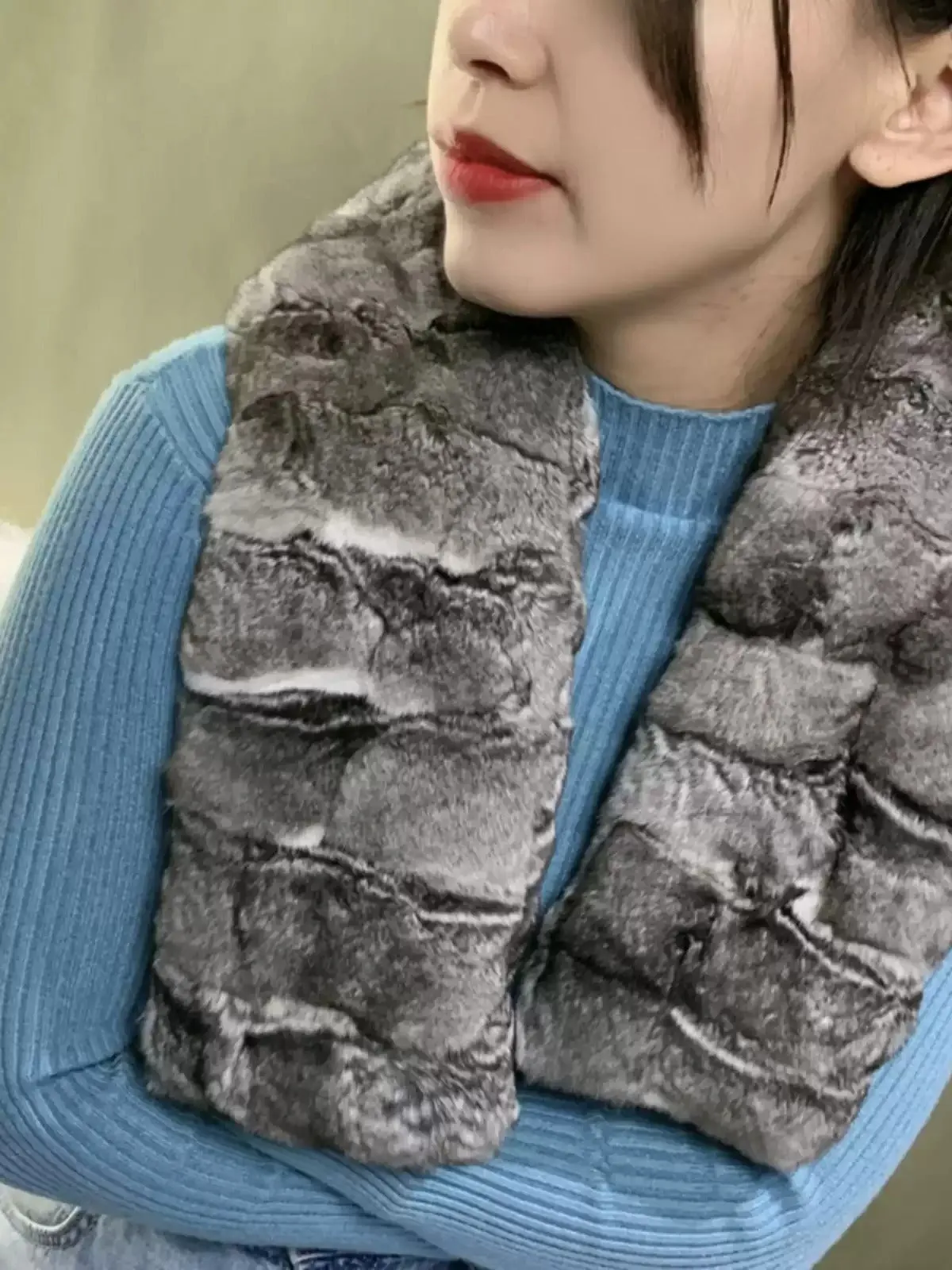 Chinchilla scarf chinchilla real fur unisex autumn and winter warm double-sided fur fur scarf blue purple basket shawl