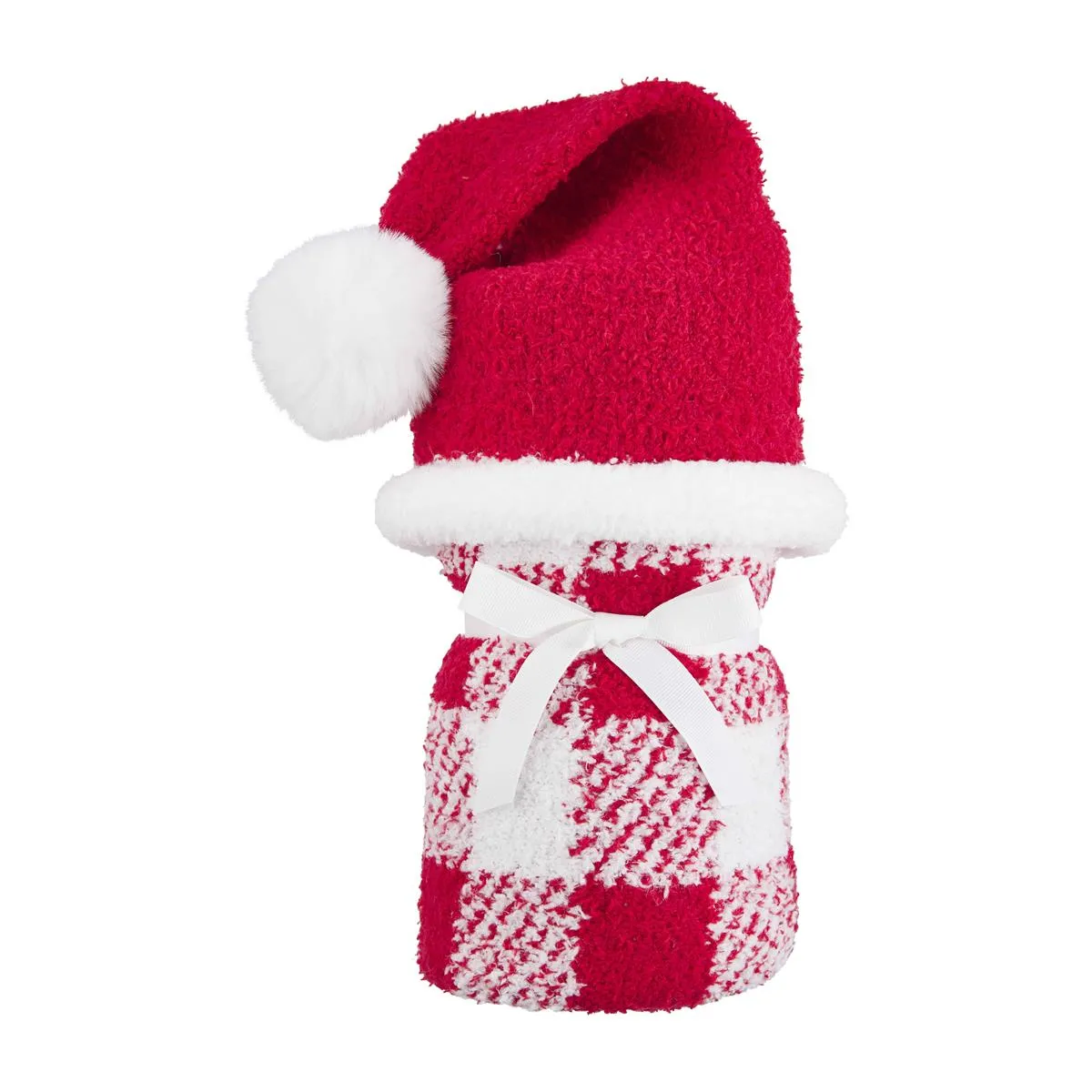 Christmas Hat & Check Blanket Set - Select Reindeer Or Santa