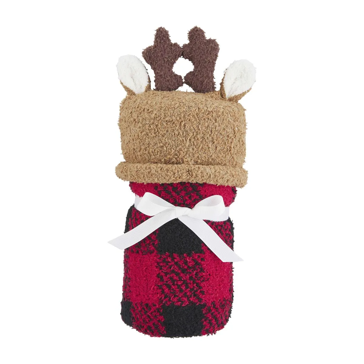 Christmas Hat & Check Blanket Set - Select Reindeer Or Santa